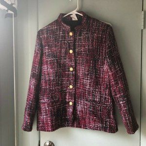 Claire Neuville tweed style jacket pink maroon size 10 mandarin collar buttons